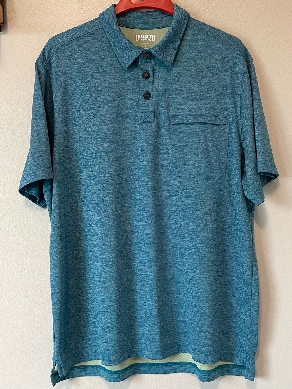 Duluth Trading Company Relaxed Fit Performance Polo - Heathered Teal - Large